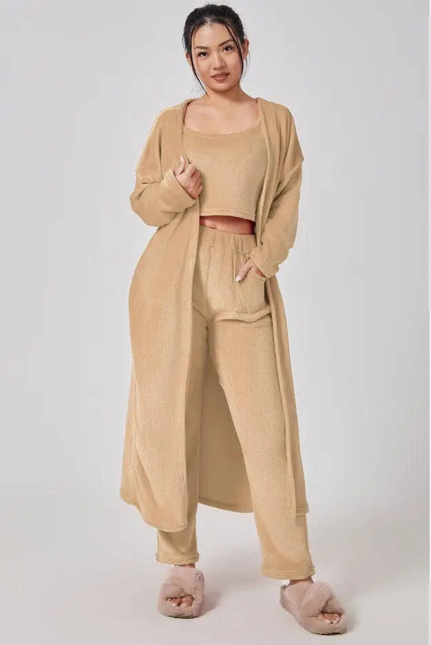Gemütliches Schlafanzug-Set: 3-teiliges Lounge-Set für Damen, süße Loungewear für kalte Wintertage