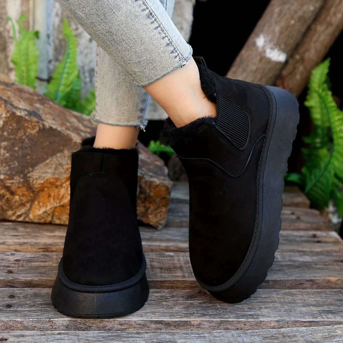 Damen Mode Flache Dicke Baumwoll Schneestiefel