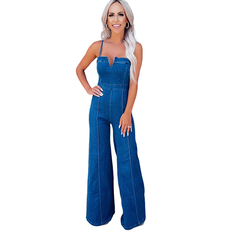 Denim Overall Damen Träger Top Hohe Taille