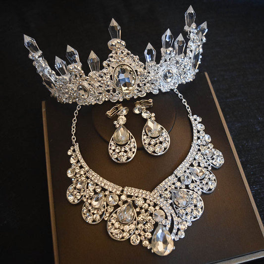 Braut Kopfschmuck Blumen Hochzeit Haar Zubehör Zubehör Crown Halskette Ohrringe Drei-stück Set Hochzeit Zubehör