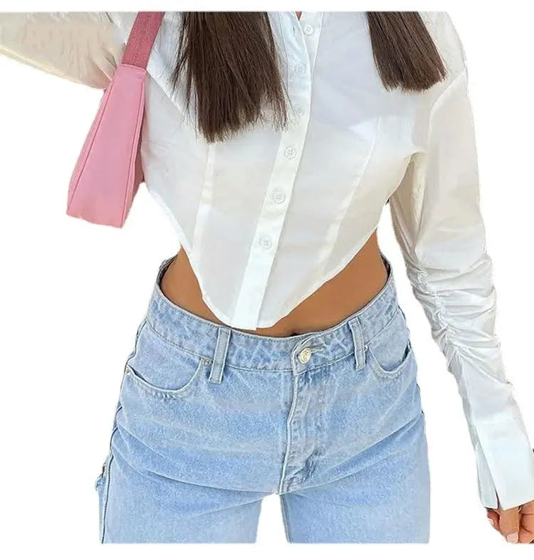 High-Waist-Stretch-Jeans mit zerrissenem Saum und Schlitz für Frauen