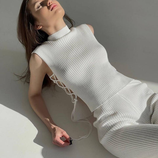 Strickgewebtes Westen-Hosen-Ensemble für Damen