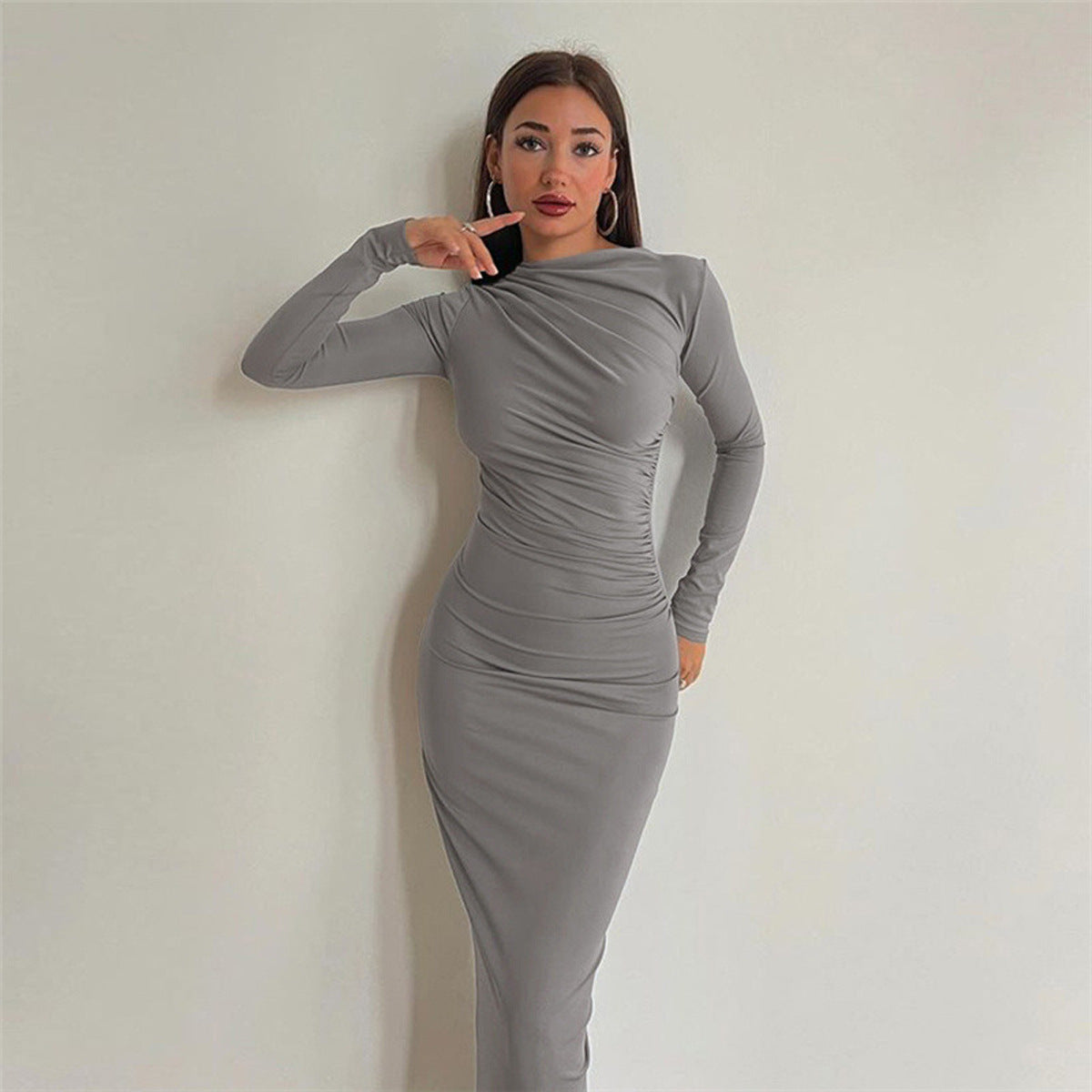 Schlankes, hochwertiges, einfarbiges Langkleid