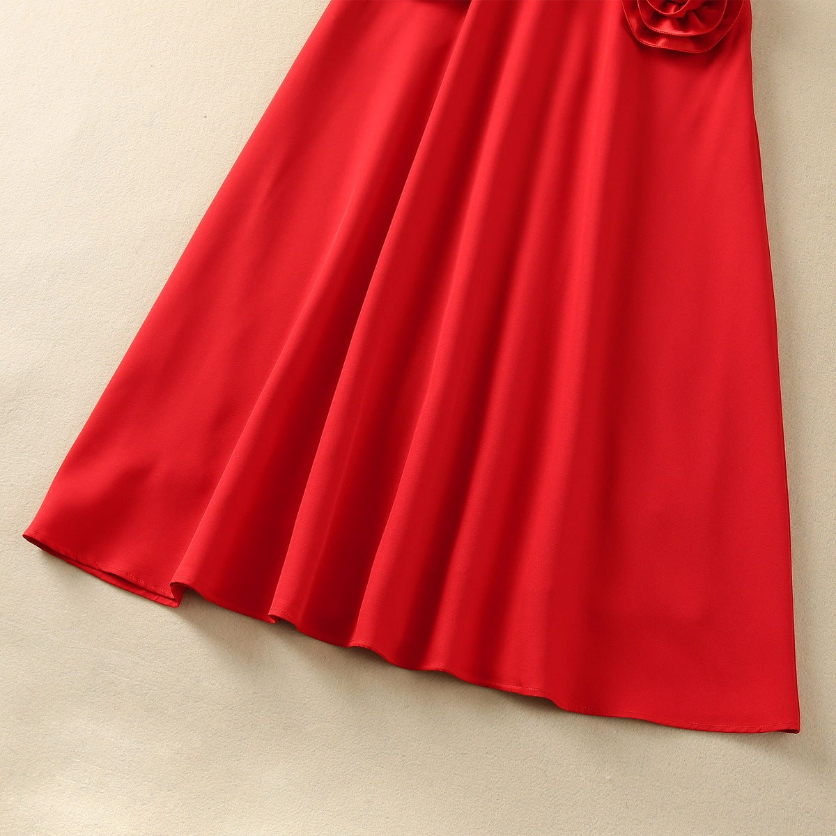 Dreidimensionales Blumen Rundhals Kurzarm Französisches Kleid