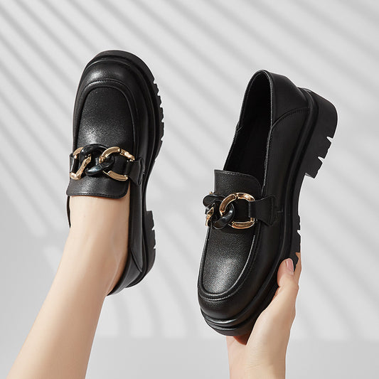 Einseitige Casual Damen Lederhalbschuhe im College-Stil