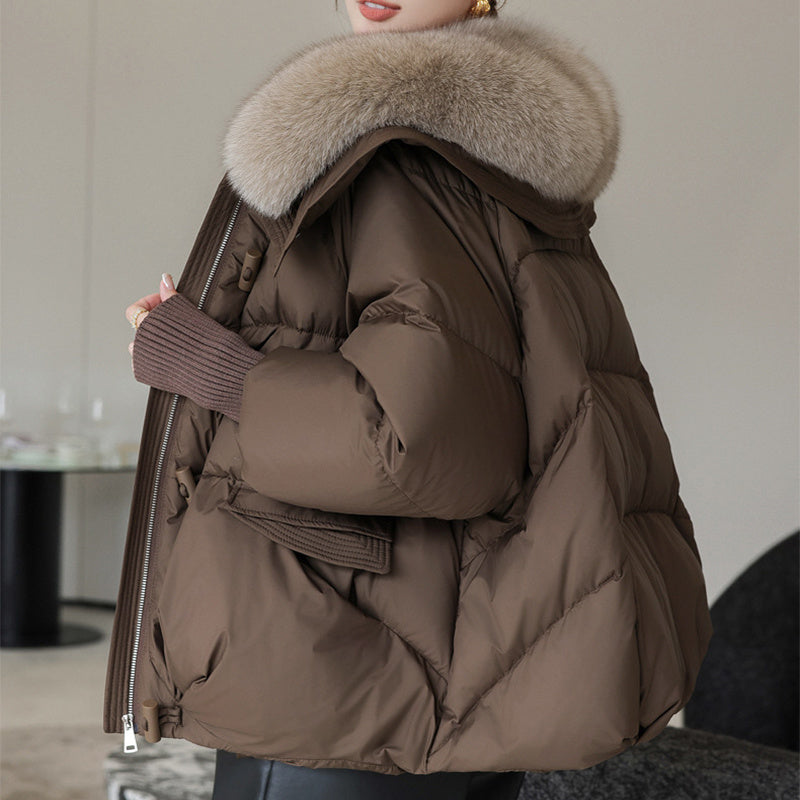 Damen Daunenjacke mit Fellkragen, Wintermantel - FashionGlam