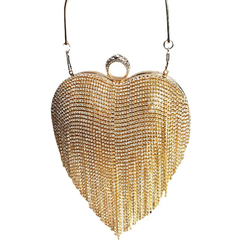 Damen Handtasche mit Quasten, Intarsien und Diamantverzierung
