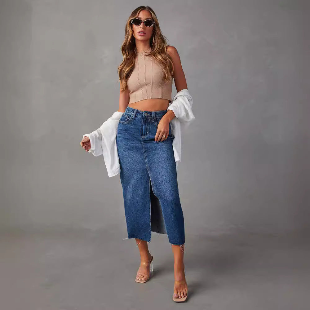 Damenmode Schlankernde Denim-Rock