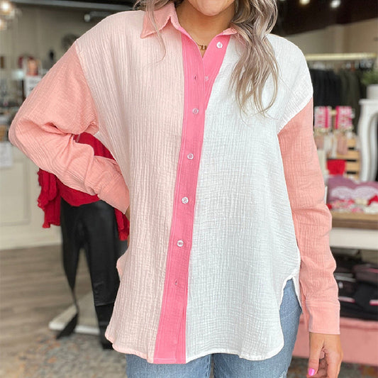 Damen-Langarmshirt mit dünnem, kühlem Kontrastmuster und schmaler Passform