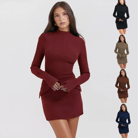 Mode-Langarmkleid mit zwei Taschen