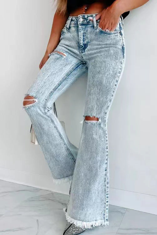 Damenmode Waschung High Waist Zerrissene Jeans