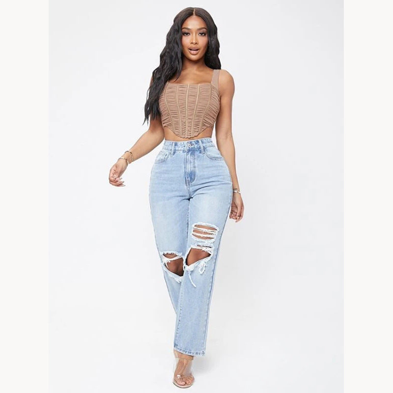 Modische Damenjeans mit hoher Taille und Waschung