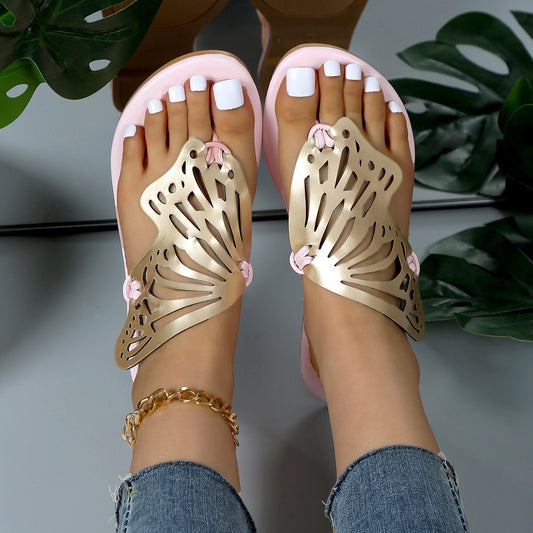 Sommerliche Schmetterling-Flip-Flops Neue flache Slides für Frauen