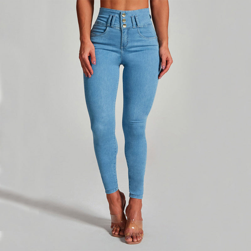 Damen hohe Taille Enge Stretch-Form und Hüft lifting Jeans
