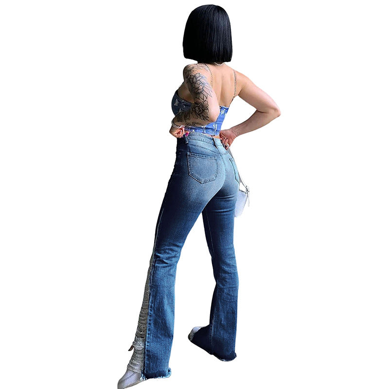 Damen Stretch Ripped Flare Jeans