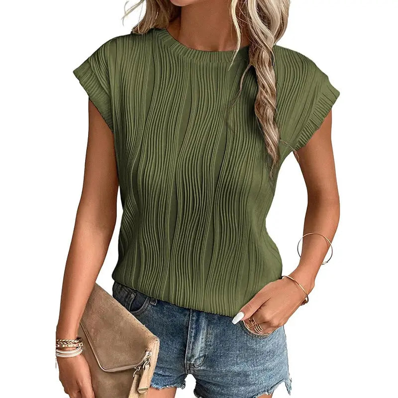 Einfarbiges Sommer-T-Shirt für Damen mit Rundhalsausschnitt und superkurzen Ärmeln