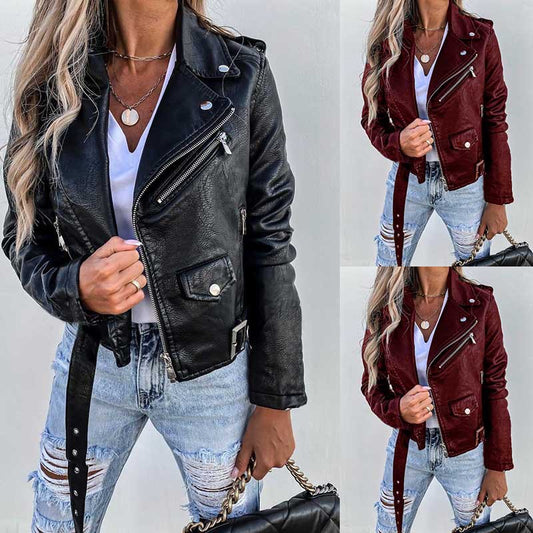 Top-PU-Ledermantel Kurzer Reißverschluss-Jacke