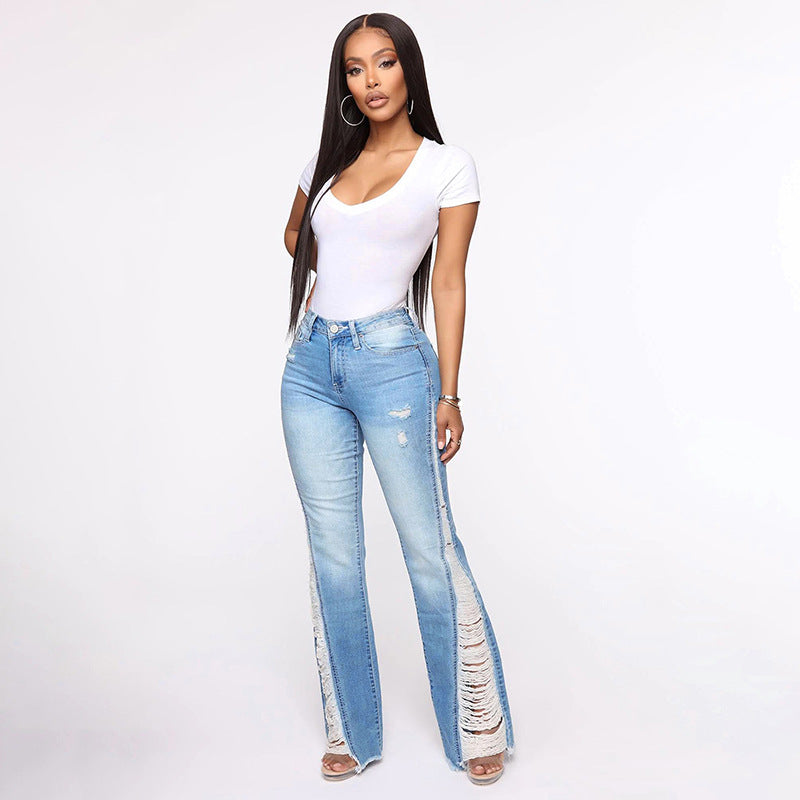 Damen Stretch Ripped Flare Jeans