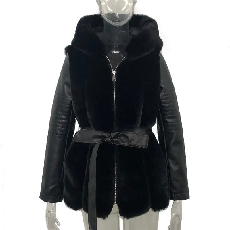 Neue Stil Pelz Gürtel Gürtel Mit Kapuze Zipper Jacke für Damen