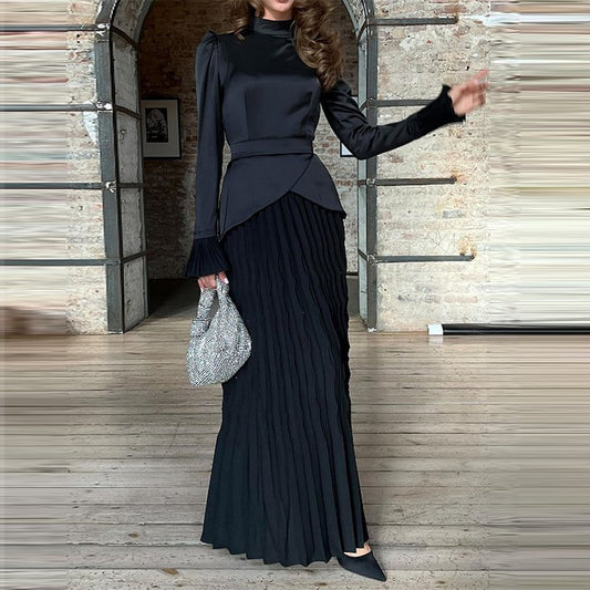 Damen Kleid mit Patchwork-Design und Rundhalsausschnitt