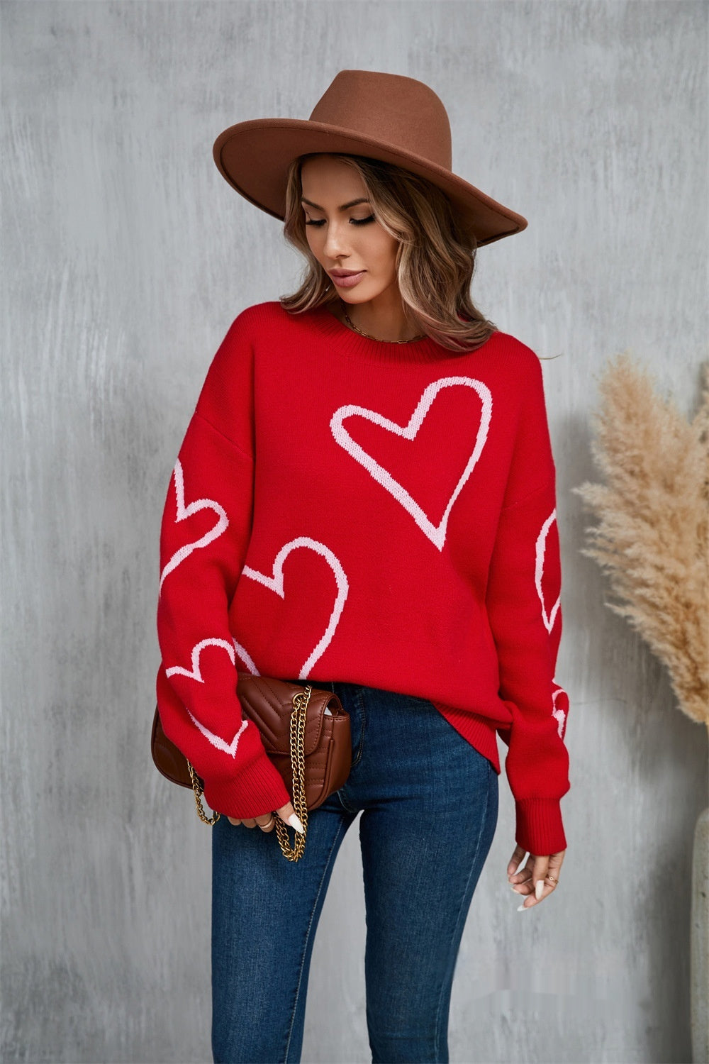 Damen Valentinstags-Pullover mit Herzmotiv - FashionGlam