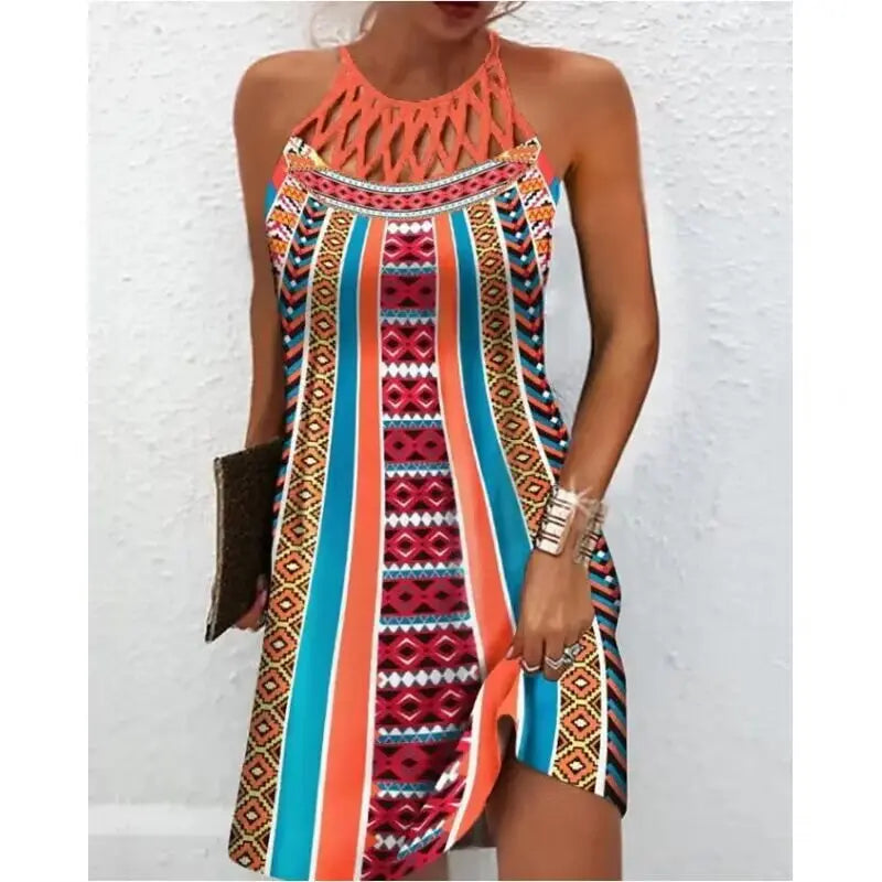 Modisches Print-Kleid: Lässige Halterneck-Kleider für Frauen, perfekt für den Sommer