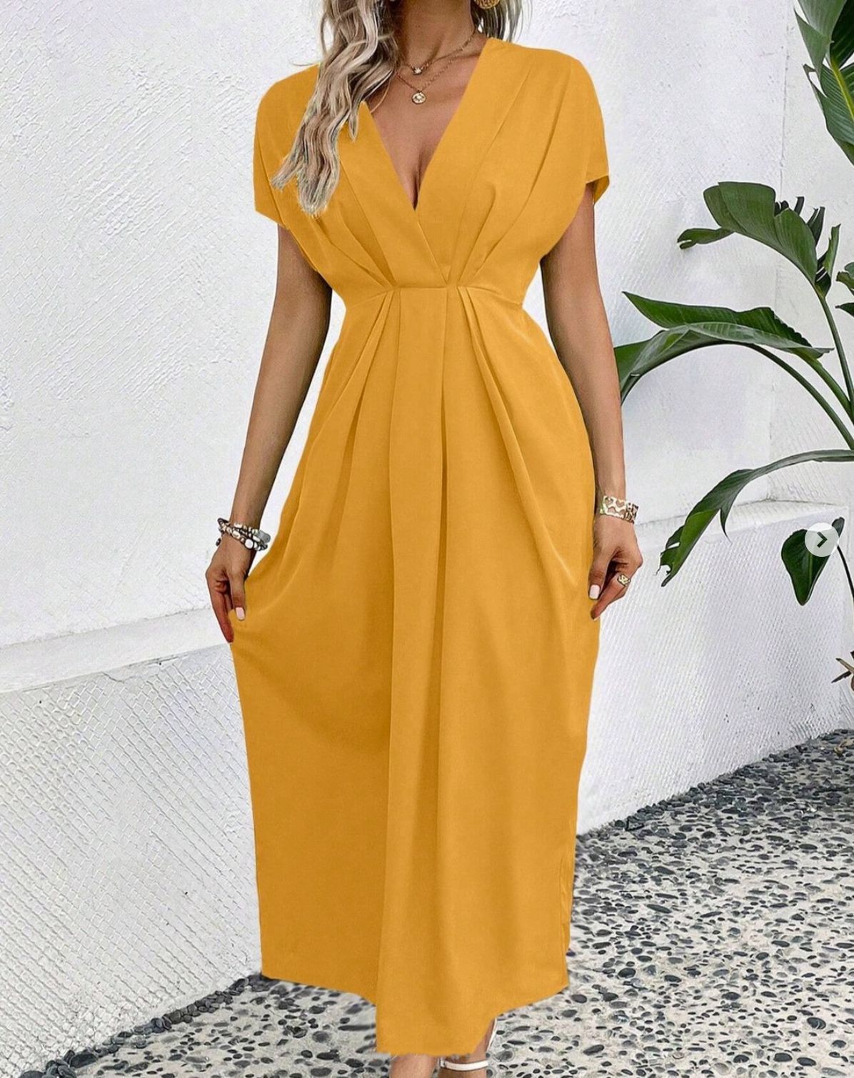 Uni-Farbe V-Ausschnitt Kleid