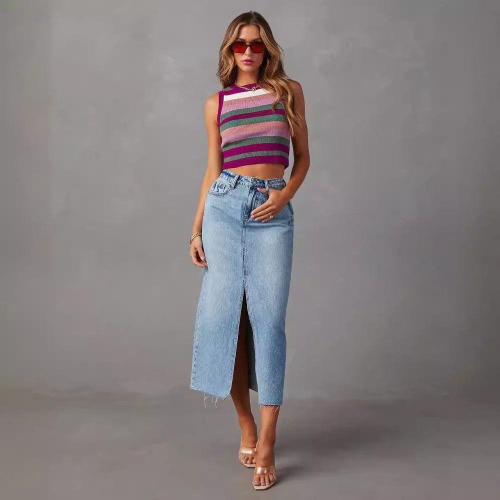 Damenmode Schlankernde Denim-Rock