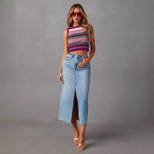 Damenmode Schlankernde Denim-Rock