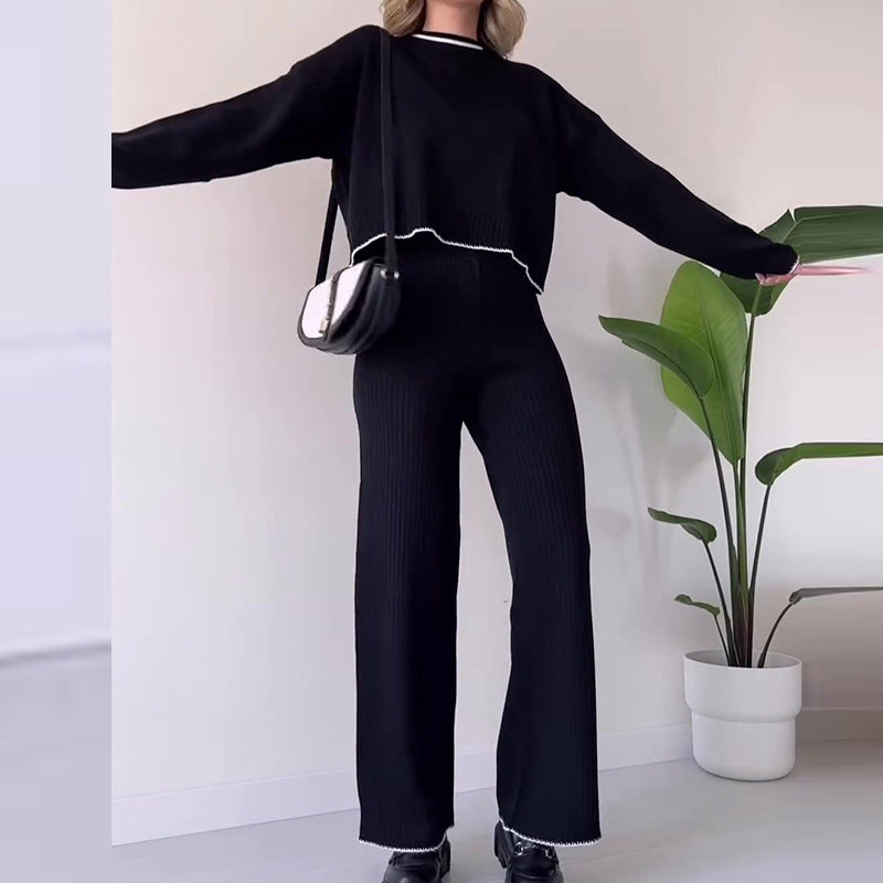 Elegantes Rundhals-Sweater-Set in einfarbiger Mode für Damen