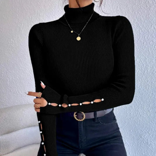 Frühlingsknopf-Pullover Halbrollkragen Langarm Damen-Strickware