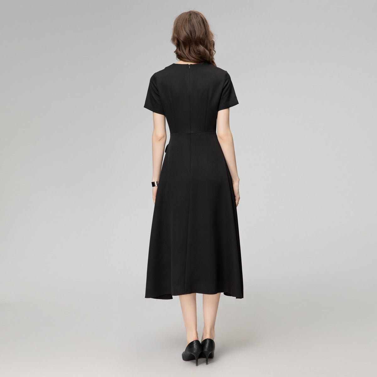 Dreidimensionales Blumen Rundhals Kurzarm Französisches Kleid