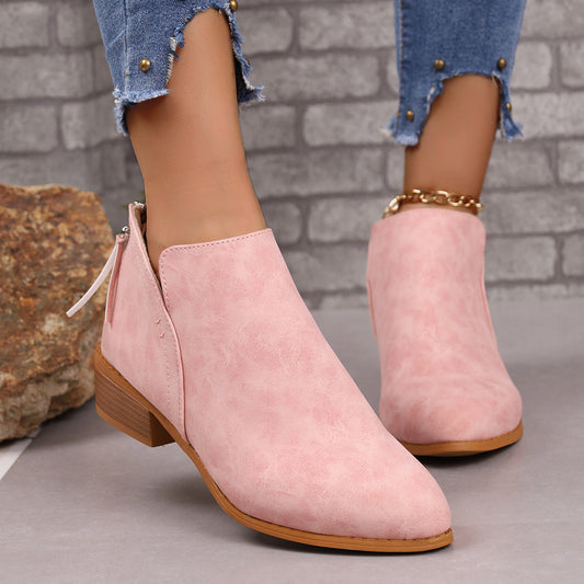 Klobige Ferse V-Schnitt Stiefeletten für Frauen